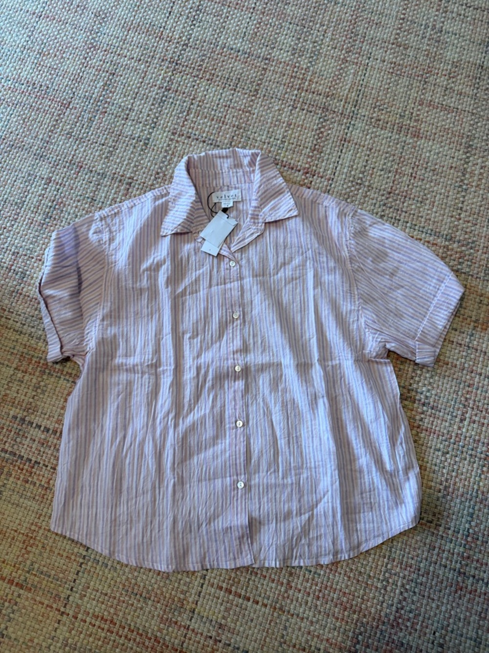 Velvet by Graham & Spencer Lavender Striped Short-Sleeve Button-Down